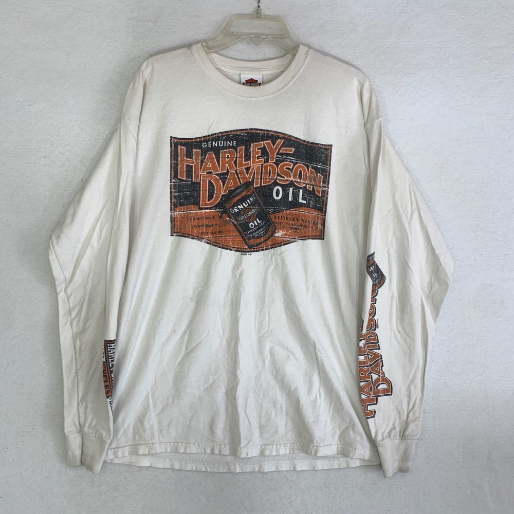 Harley Davidson T-Shirt Mens XL White Maui Hawaii Oil Graphic Long Sleeve Biker